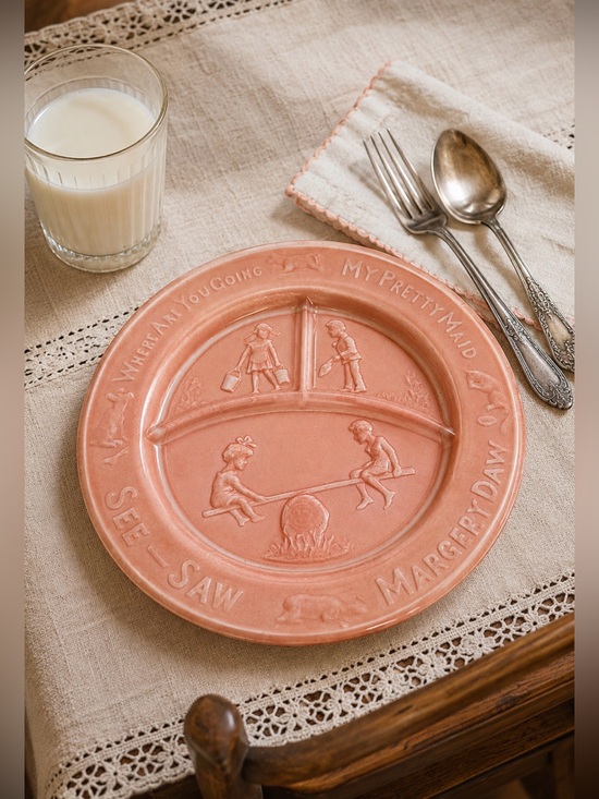 Mother Goose Other - 1930’s Margery Daw vintage child’s plate- dusty pink
